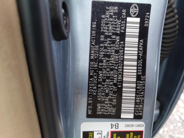 Photo 10 from auction – 2007 TOYOTA AVALON XL with VIN 4T1BK36B07U206754