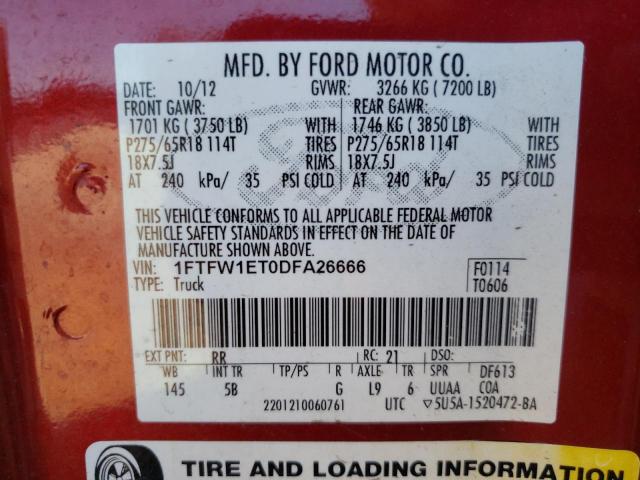 Photo 10 from auction – 2013 FORD F150 SUPER with VIN 1FTFW1ET0DFA26666