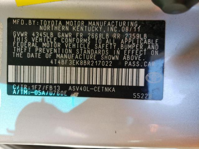 Photo 10 from auction – 2011 TOYOTA CAMRY with VIN 4T4BF3EK8BR217022
