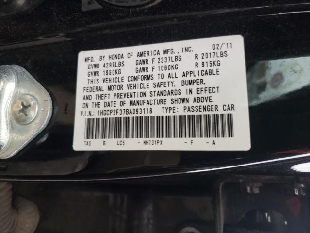 Photo 10 from auction – 2011 HONDA ACCORD LX with VIN 1HGCP2F37BA093118