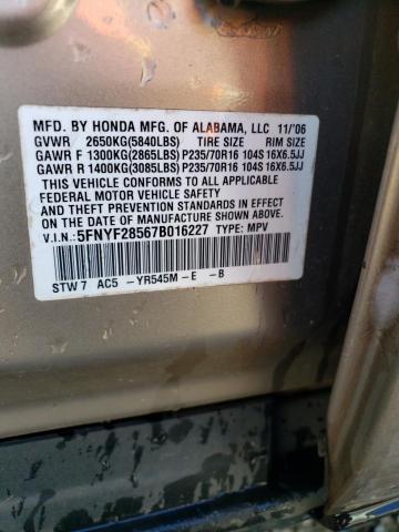 Photo 10 from auction – 2007 HONDA PILOT EXL with VIN 5FNYF28567B016227