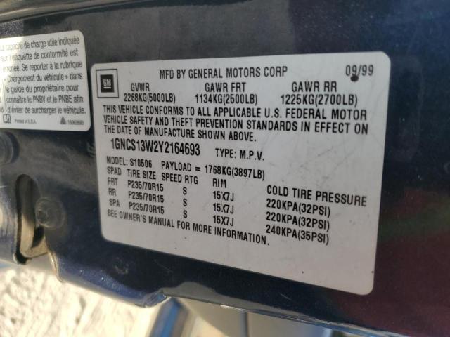 Photo 10 from auction – 2000 CHEVROLET BLAZER with VIN 1GNCS13W2Y2164693