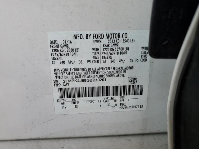 Photo 10 from auction – 2016 FORD EDGE SEL with VIN 2FMPK4J98GBB10201