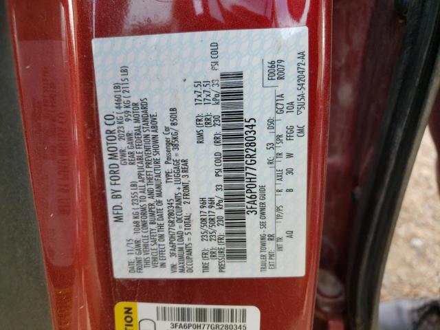 Photo 10 from auction – 2016 FORD FUSION SE with VIN 3FA6P0H77GR280345