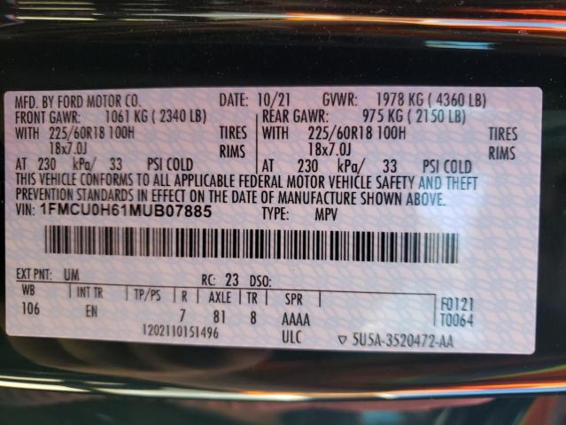 Photo 10 from auction – 2021 FORD ESCAPE SEL with VIN 1FMCU0H61MUB07885