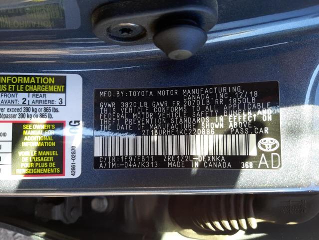 Photo 10 from auction – 2019 TOYOTA COROLLA L with VIN 2T1BURHE1KC220886