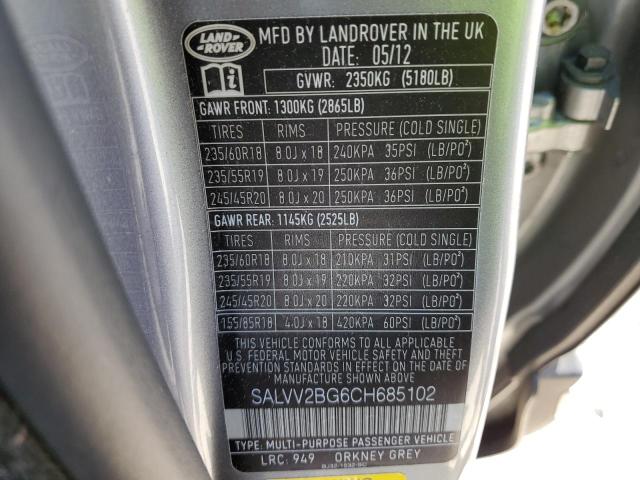 Photo 10 from auction – 2012 LAND ROVER RANGE ROVE with VIN SALVV2BG6CH685102
