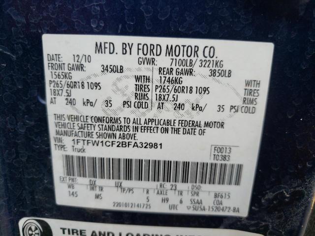 Photo 10 from auction – 2011 FORD F150 SUPER with VIN 1FTFW1CF2BFA32981