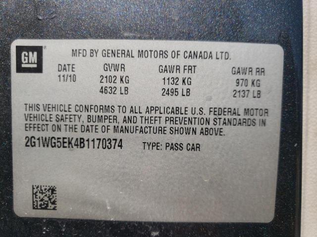 Photo 10 from auction – 2011 CHEVROLET IMPALA LT with VIN 2G1WG5EK4B1170374