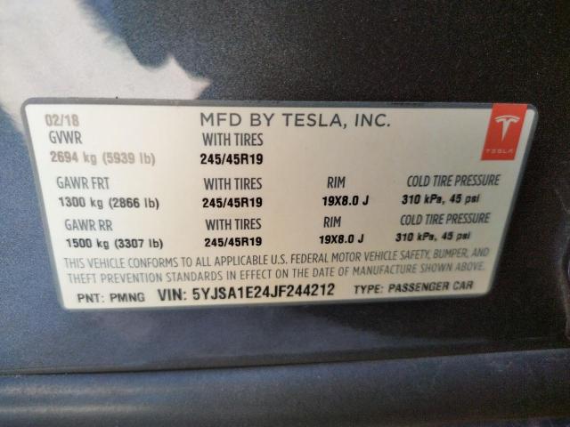 Photo 10 from auction – 2018 TESLA MODEL S with VIN 5YJSA1E24JF244212