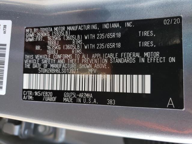 Photo 10 from auction – 2020 TOYOTA HIGHLANDER with VIN 5TDHZRBH6LS013921
