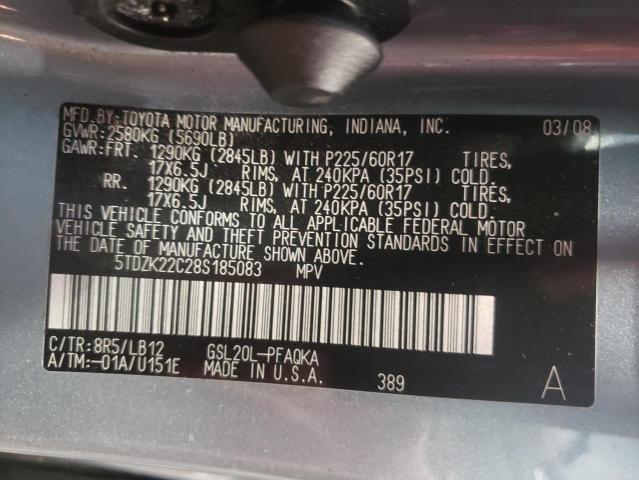 Photo 10 from auction – 2008 TOYOTA SIENNA XLE with VIN 5TDZK22C28S185083