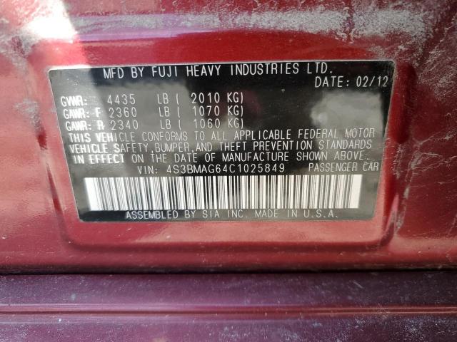 Photo 10 from auction – 2012 SUBARU LEGACY 2.5 with VIN 4S3BMAG64C1025849
