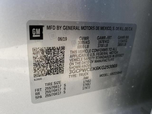Photo 10 from auction – 2019 CHEVROLET SILVERADO with VIN 3GCPWCEK6KG253069