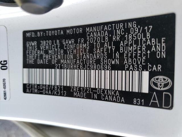 Photo 10 from auction – 2018 TOYOTA COROLLA L with VIN 2T1BURHE6JC980696