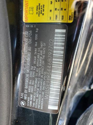 Photo 10 from auction – 2006 BMW M6 with VIN WBSEH93446B797702
