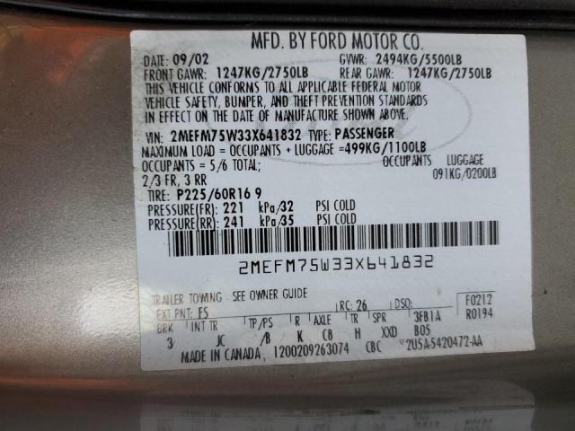 Photo 10 from auction – 2003 MERCURY GRAND MARQ with VIN 2MEFM75W33X641832