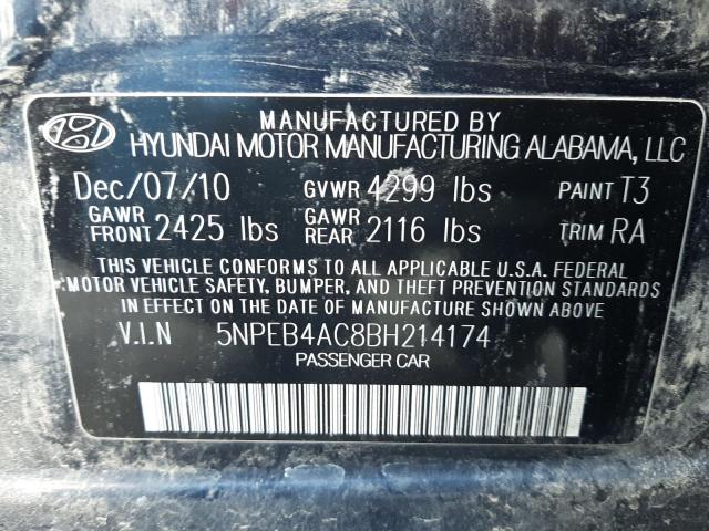 Photo 10 from auction – 2011 HYUNDAI SONATA GLS with VIN 5NPEB4AC8BH214174