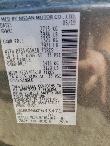 Photo 10 from auction – 2019 NISSAN PATHFINDER with VIN 5N1DR2MM6KC633471