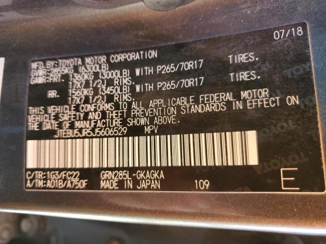 Photo 10 from auction – 2018 TOYOTA 4RUNNER SR with VIN JTEBU5JR5J5606529