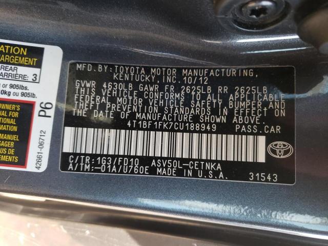 Photo 10 from auction – 2012 TOYOTA CAMRY BASE with VIN 4T1BF1FK7CU188949