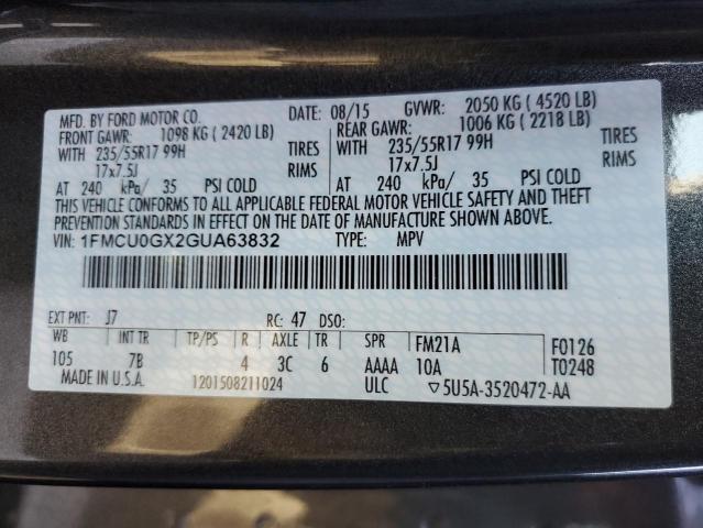 Photo 10 from auction – 2016 FORD ESCAPE SE with VIN 1FMCU0GX2GUA63832