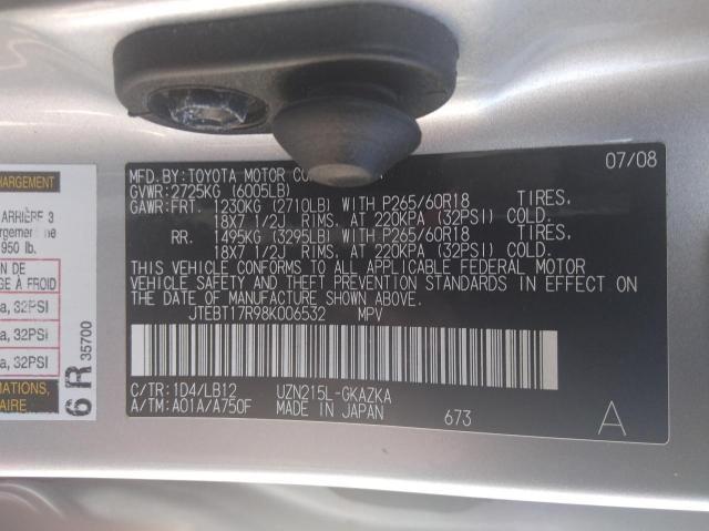 Photo 10 from auction – 2008 TOYOTA 4RUNNER LI with VIN JTEBT17R98K006532