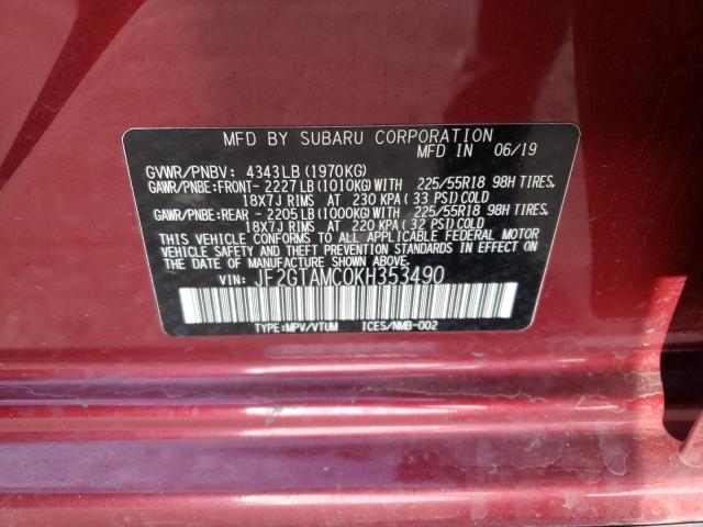 Photo 10 from auction – 2019 SUBARU CROSSTREK with VIN JF2GTAMC0KH353490
