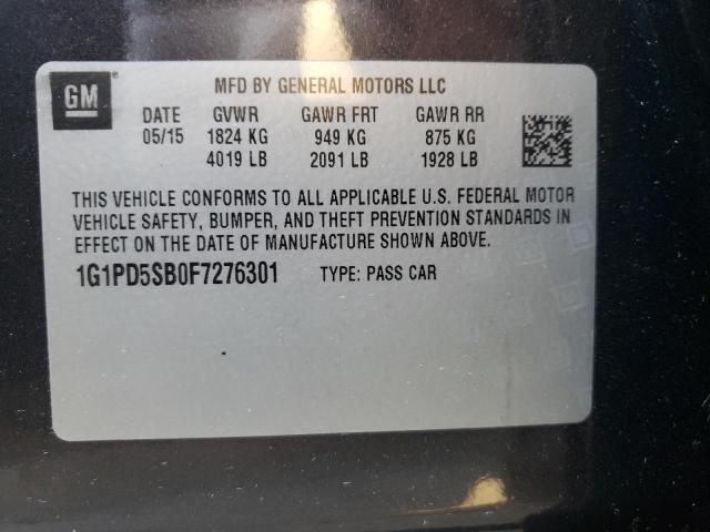 Photo 10 from auction – 2015 CHEVROLET CRUZE LT with VIN 1G1PD5SB0F7276301