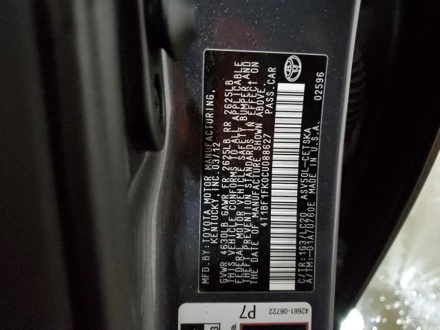 Photo 10 from auction – 2012 TOYOTA CAMRY BASE with VIN 4T1BF1FK0CU088627