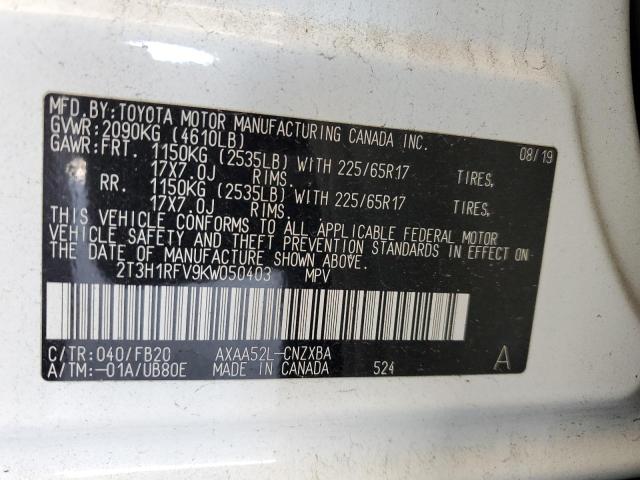 Photo 10 from auction – 2019 TOYOTA RAV4 LE with VIN 2T3H1RFV9KW050403