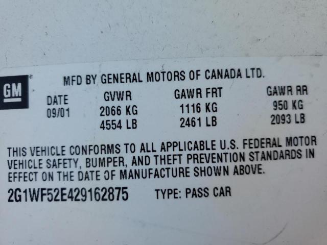 Photo 10 from auction – 2002 CHEVROLET IMPALA with VIN 2G1WF52E429162875