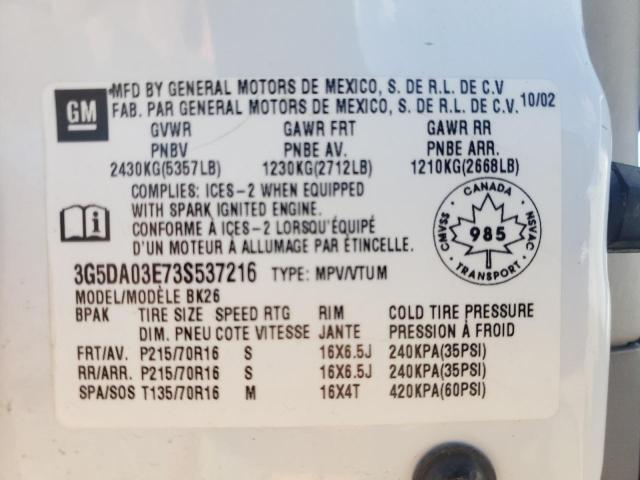 Photo 10 from auction – 2003 BUICK RENDEZVOUS with VIN 3G5DA03E73S537216