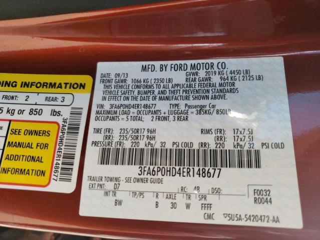 Photo 10 from auction – 2014 FORD FUSION SE with VIN 3FA6P0HD4ER148677