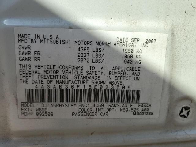 Photo 10 from auction – 2008 MITSUBISHI GALANT ES with VIN 4A3AB36F18E023505