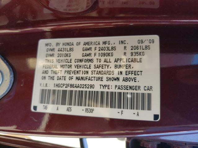 Photo 10 from auction – 2010 HONDA ACCORD EXL with VIN 1HGCP2F86AA025290