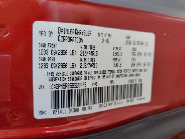 Photo 10 from auction – 2005 CHRYSLER TOWN & COU with VIN 1C4GP45R85B329775