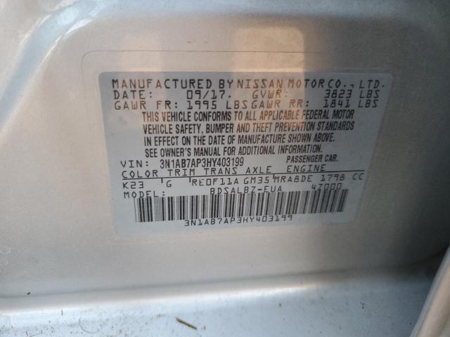 Photo 10 from auction – 2017 NISSAN SENTRA S with VIN 3N1AB7AP3HY403199