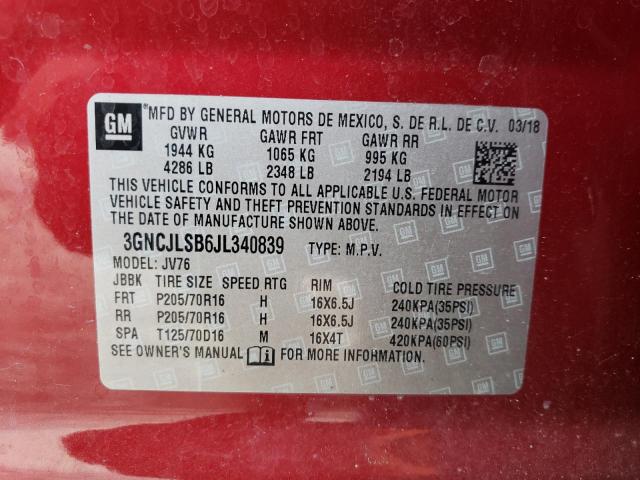 Photo 10 from auction – 2018 CHEVROLET TRAX 1LT with VIN 3GNCJLSB6JL340839