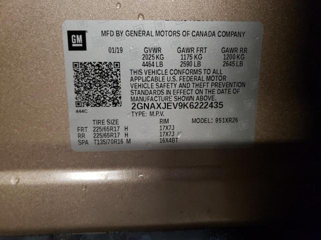 Photo 10 from auction – 2019 CHEVROLET EQUINOX LT with VIN 2GNAXJEV9K6222435