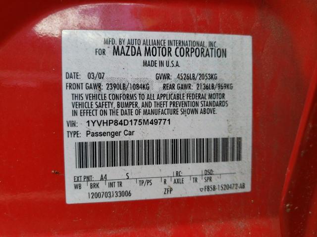 Photo 10 from auction – 2007 MAZDA 6 S with VIN 1YVHP84D175M49771