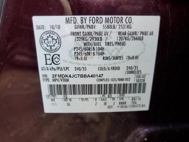 Photo 10 from auction – 2011 FORD EDGE SEL with VIN 2FMDK4JC7BBA40147