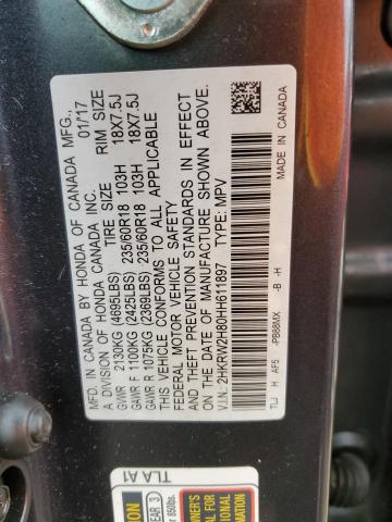 Photo 10 from auction – 2017 HONDA CR-V EXL with VIN 2HKRW2H80HH611897