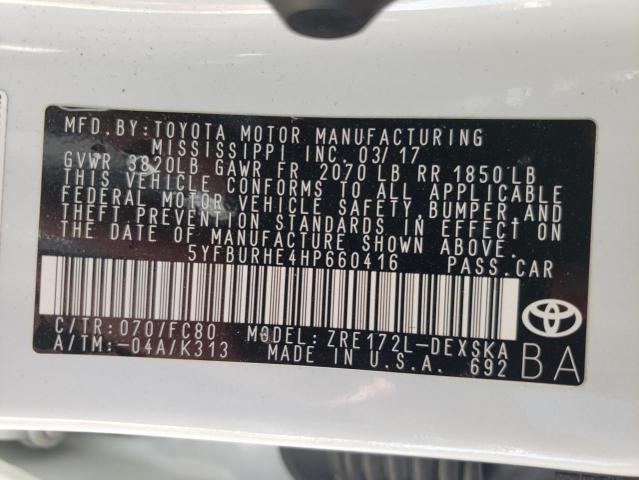 Photo 10 from auction – 2017 TOYOTA COROLLA L with VIN 5YFBURHE4HP660416