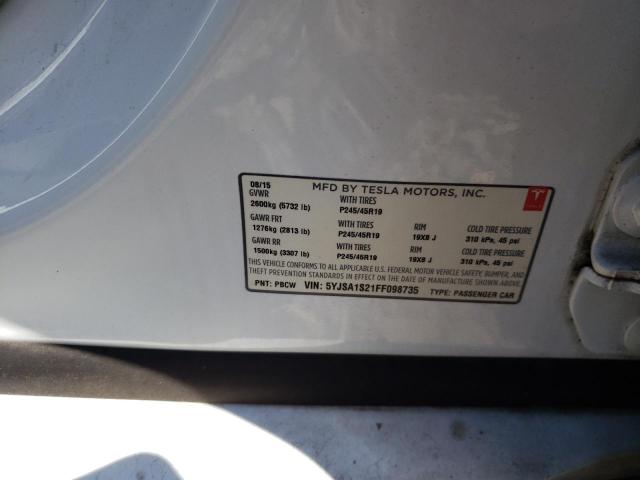 Photo 10 from auction – 2015 TESLA MODEL S 70 with VIN 5YJSA1S21FF098735