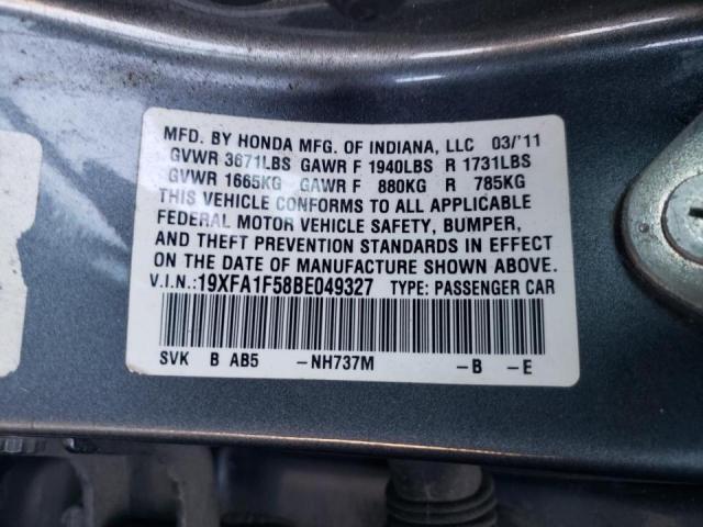Photo 10 from auction – 2011 HONDA CIVIC LX with VIN 19XFA1F58BE049327