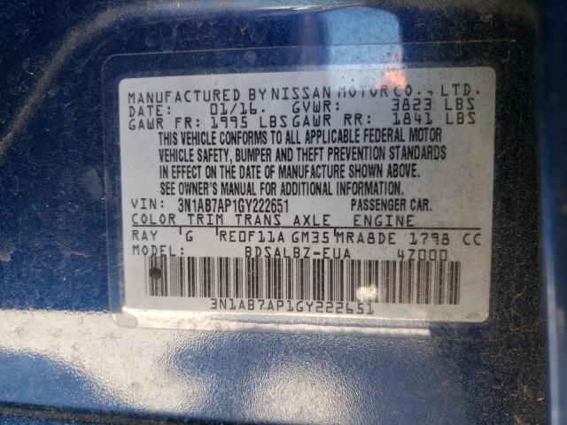 Photo 10 from auction – 2016 NISSAN SENTRA S with VIN 3N1AB7AP1GY222651