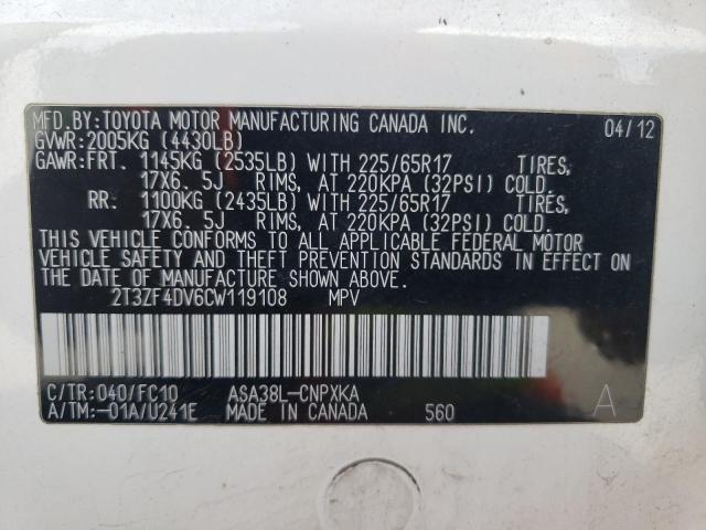 Photo 10 from auction – 2012 TOYOTA RAV4 with VIN 2T3ZF4DV6CW119108