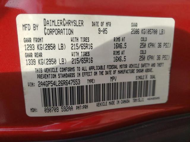 Photo 10 from auction – 2006 CHRYSLER TOWN & COU with VIN 2A4GP54L26R647553