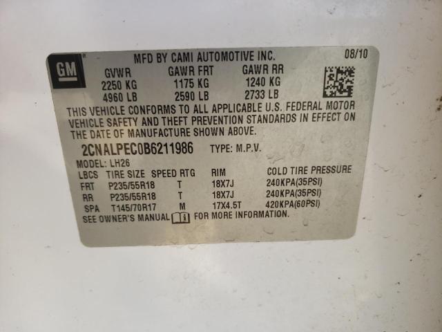 Photo 10 from auction – 2011 CHEVROLET EQUINOX LT with VIN 2CNALPEC0B6211986